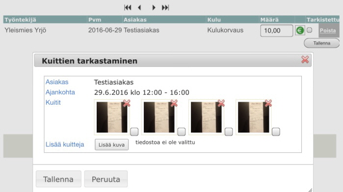 Ty�njohto voi tarkastaa kulut ja niiden kuitit