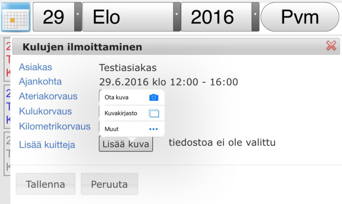 Ty�ntekij� voi lis�t� kulujaan ja niiden maksukuitteja