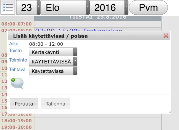 Ty�ntekij� voi merkit� toiveitaan ja poissaolojaan ty�kalenteriinsa