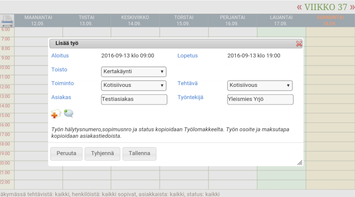 Ty�n lis��minen ty�kalenteriin on helppoa